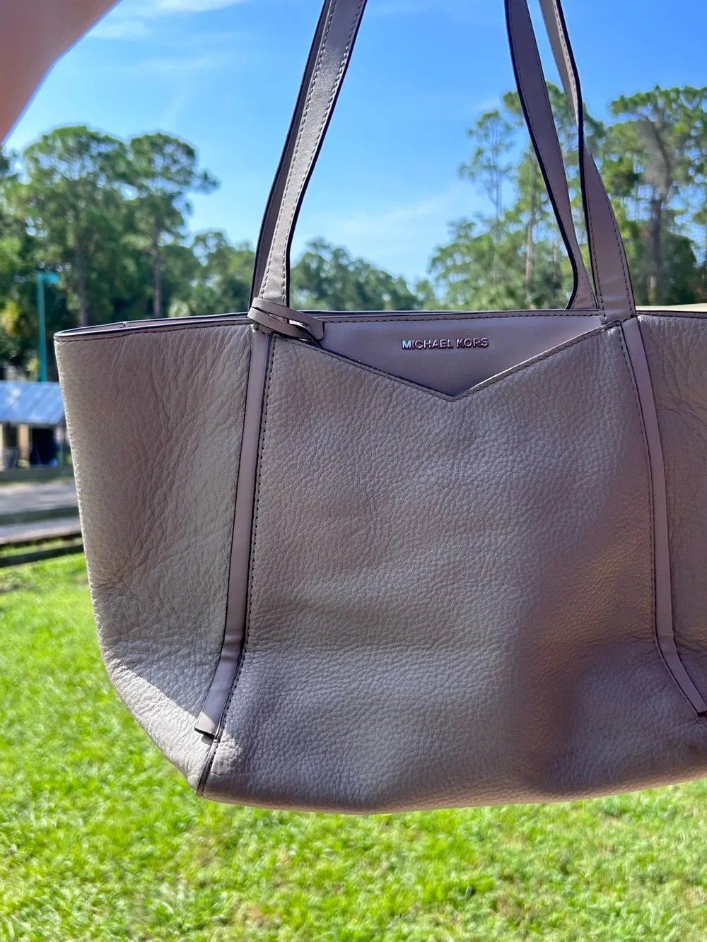 Michael Kors Light Gray Pebbled Leather Tote